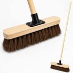 10” Outdoor Garden Broom with Wooden Handle Natural Stiff Bassine Hard Bristle with Durable Support Bracket Yard Brush Heavy Duty Broom Outdoor Cleaning Sweeping (PACK OF 1)