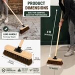 10” Outdoor Garden Broom with Wooden Handle Natural Stiff Bassine Hard Bristle with Durable Support Bracket Yard Brush Heavy Duty Broom Outdoor Cleaning Sweeping (PACK OF 1)