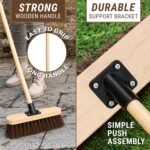 10” Outdoor Garden Broom with Wooden Handle Natural Stiff Bassine Hard Bristle with Durable Support Bracket Yard Brush Heavy Duty Broom Outdoor Cleaning Sweeping (PACK OF 1)