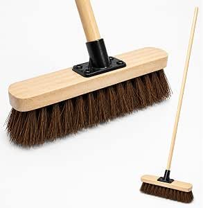 10” Outdoor Garden Broom with Wooden Handle Natural Stiff Bassine Hard Bristle with Durable Support Bracket Yard Brush Heavy Duty Broom Outdoor Cleaning Sweeping (PACK OF 1)