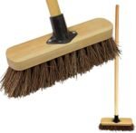 10” Outdoor Yard Broom with Wooden Handle Stiff Bassine Hard Bristles & Durable Support Bracket Heavy Duty Garden Brush Deck Broom & Scrubbing Brush for Driveways Patios and...