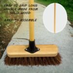 10” Outdoor Yard Broom with Wooden Handle Stiff Bassine Hard Bristles & Durable Support Bracket Heavy Duty Garden Brush Deck Broom & Scrubbing Brush for Driveways Patios and...
