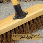 10” Outdoor Yard Broom with Wooden Handle Stiff Bassine Hard Bristles & Durable Support Bracket Heavy Duty Garden Brush Deck Broom & Scrubbing Brush for Driveways Patios and...