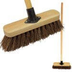 10” Outdoor Yard Broom with Wooden Handle Stiff Bassine Hard Bristles & Durable Support Bracket Heavy Duty Garden Brush Deck Broom & Scrubbing Brush for Driveways Patios and...