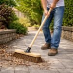 10” Outdoor Yard Broom with Wooden Handle Stiff Bassine Hard Bristles & Durable Support Bracket Heavy Duty Garden Brush Deck Broom & Scrubbing Brush for Driveways Patios and...