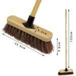10” Outdoor Yard Broom with Wooden Handle Stiff Bassine Hard Bristles & Durable Support Bracket Heavy Duty Garden Brush Deck Broom & Scrubbing Brush for Driveways Patios and...
