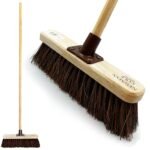 12” Yard Brush Heavy Duty Outdoor Garden Broom Outdoor with Durable Support Bracket with 120 cm Wooden Handle Hard Bristle Broom Sweeping Brush with Natural Stiff Bassine Bristles