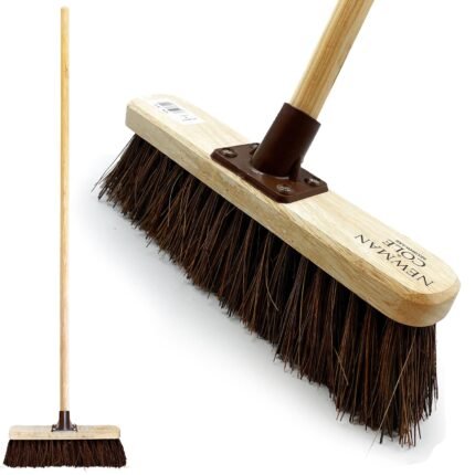 12” Yard Brush Heavy Duty Outdoor Garden Broom Outdoor with Durable Support Bracket with 120 cm Wooden Handle Hard Bristle Broom Sweeping Brush with Natural Stiff Bassine Bristles