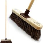 12” Yard Brush Heavy Duty Outdoor Garden Broom Outdoor with Durable Support Bracket with 120 cm Wooden Handle Hard Bristle Broom Sweeping Brush with Natural Stiff Bassine Bristles