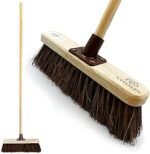 12” Yard Brush Heavy Duty Outdoor Garden Broom Outdoor with Durable Support Bracket with 120 cm Wooden Handle Hard Bristle Broom Sweeping Brush with Natural Stiff Bassine Bristles