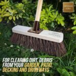 12” Yard Brush Heavy Duty Outdoor Garden Broom Outdoor with Durable Support Bracket with 120 cm Wooden Handle Hard Bristle Broom Sweeping Brush with Natural Stiff Bassine Bristles