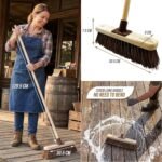 12” Yard Brush Heavy Duty Outdoor Garden Broom Outdoor with Durable Support Bracket with 120 cm Wooden Handle Hard Bristle Broom Sweeping Brush with Natural Stiff Bassine Bristles