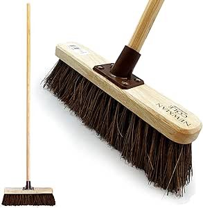12” Yard Brush Heavy Duty Outdoor Garden Broom Outdoor with Durable Support Bracket with 120 cm Wooden Handle Hard Bristle Broom Sweeping Brush with Natural Stiff Bassine Bristles