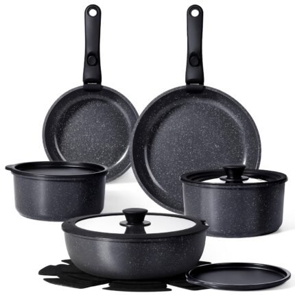 15PCS Pots and Pans Set Non-Stick Cookware Set with Removable Handle