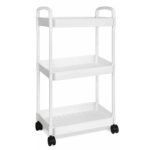 3 Tier Storage Trolley Cart on Wheels, Slim Rolling Utility Cart with Handle, Mobile Storage Shelving Organizer for Kitchen, Bathroom, Laundry Room, Bedroom, Narrow Places,...