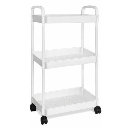 3 Tier Storage Trolley Cart on Wheels, Slim Rolling Utility Cart with Handle, Mobile Storage Shelving Organizer for Kitchen, Bathroom, Laundry Room, Bedroom, Narrow Places,...
