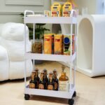 3 Tier Storage Trolley Cart on Wheels, Slim Rolling Utility Cart with Handle, Mobile Storage Shelving Organizer for Kitchen, Bathroom, Laundry Room, Bedroom, Narrow Places,...