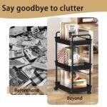 3 Tier Storage Trolley Cart on Wheels, Slim Rolling Utility Cart with Handle, Mobile Storage Shelving Organizer for Kitchen, Bathroom, Laundry Room, Bedroom, Narrow Places,...