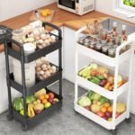 3 Tier Storage Trolley Cart on Wheels, Slim Rolling Utility Cart with Handle, Mobile Storage Shelving Organizer for Kitchen, Bathroom, Laundry Room, Bedroom, Narrow Places,...