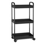 3 Tier Storage Trolley Cart on Wheels, Slim Rolling Utility Cart with Handle, Mobile Storage Shelving Organizer for Kitchen, Bathroom, Laundry Room, Bedroom, Narrow Places,...