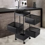 4, 5 Tier Rolling Multi-purpose Metal Rotating Rolling Free Standing Detachable Mesh Potato/Fruits/Vegetable Storage Baskets Shelf Organizer Tidy Kitchen Rack With Wheels (5 Tier)