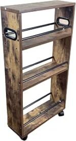4 Tier Slim Storage Cart with Handle, Slide Out Storage Rolling Utility Cart Mobile Shelving Unit Organizer Trolley for Small Spaces Kitchen Laundry Narrow Places. Industrial...