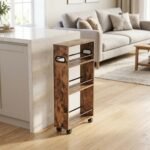 4 Tier Slim Storage Cart with Handle, Slide Out Storage Rolling Utility Cart Mobile Shelving Unit Organizer Trolley for Small Spaces Kitchen Laundry Narrow Places. Industrial...