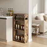 4 Tier Slim Storage Cart with Handle, Slide Out Storage Rolling Utility Cart Mobile Shelving Unit Organizer Trolley for Small Spaces Kitchen Laundry Narrow Places. Industrial...