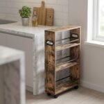 4 Tier Slim Storage Cart with Handle, Slide Out Storage Rolling Utility Cart Mobile Shelving Unit Organizer Trolley for Small Spaces Kitchen Laundry Narrow Places. Industrial...