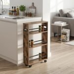 4 Tier Slim Storage Cart with Handle, Slide Out Storage Rolling Utility Cart Mobile Shelving Unit Organizer Trolley for Small Spaces Kitchen Laundry Narrow Places. Industrial...