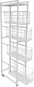 5-Tier Pull-Out Storage Organizer Rolling Utility Cart - Universal Metal Craft Shelf Trolley for Home Kitchen Bathroom Bedroom Office Classroom Laundry Cleaning Supplies Bar...