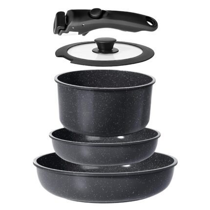 5PCS Pots and Pans Set Non Stick with Detachable Handle