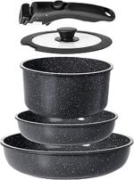 5PCS Pots and Pans Set Non Stick with Detachable Handle