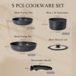 5PCS Pots and Pans Set Non Stick with Detachable Handle