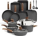 Academy 17pcs Induction Hob Pan Set, Black Granite Cookware Sets