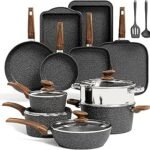 Academy 17pcs Induction Hob Pan Set, Black Granite Cookware Sets