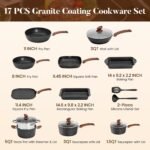 Academy 17pcs Induction Hob Pan Set, Black Granite Cookware Sets