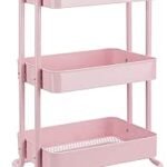 Amazon Basics 3-Layer Kitchen Trolley with 360 Degree Wheels for indoor and outdoor use, Dusty Pink