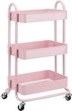 Amazon Basics 3-Layer Kitchen Trolley with 360 Degree Wheels for indoor and outdoor use, Dusty Pink