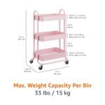 Amazon Basics 3-Layer Kitchen Trolley with 360 Degree Wheels for indoor and outdoor use, Dusty Pink