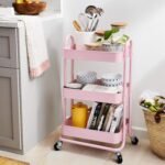 Amazon Basics 3-Layer Kitchen Trolley with 360 Degree Wheels for indoor and outdoor use, Dusty Pink
