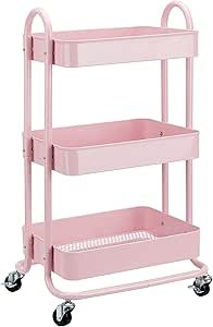 Amazon Basics 3-Layer Kitchen Trolley with 360 Degree Wheels for indoor and outdoor use, Dusty Pink