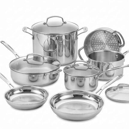 Chef’s Classic™ Stainless Steel Cookware Set | 11-piece: Saucepans, Frying Pans, Stockpot, Steamer