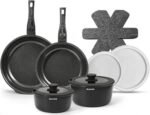 Cookware Set with Removable Handle, 14-Piece Pan Set with Non Stick Coating, Induction Pots and Pans with Lids, 24/28cm Frying Pan, Suitable for All Hob Types, Oven-Safe