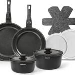 Cookware Set with Removable Handle, 14-Piece Pan Set with Non Stick Coating, Induction Pots and Pans with Lids, 24/28cm Frying Pan, Suitable for All Hob Types, Oven-Safe