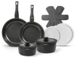 Cookware Set with Removable Handle, 14-Piece Pan Set with Non Stick Coating, Induction Pots and Pans with Lids, 24/28cm Frying Pan, Suitable for All Hob Types, Oven-Safe
