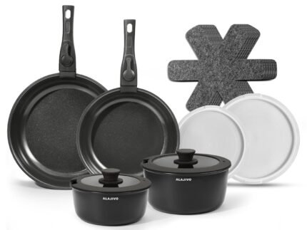 Cookware Set with Removable Handle, 14-Piece Pan Set with Non Stick Coating, Induction Pots and Pans with Lids, 24/28cm Frying Pan, Suitable for All Hob Types, Oven-Safe