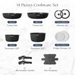 Cookware Set with Removable Handle, 14-Piece Pan Set with Non Stick Coating, Induction Pots and Pans with Lids, 24/28cm Frying Pan, Suitable for All Hob Types, Oven-Safe