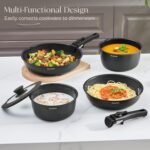 Cookware Set with Removable Handle, 14-Piece Pan Set with Non Stick Coating, Induction Pots and Pans with Lids, 24/28cm Frying Pan, Suitable for All Hob Types, Oven-Safe