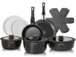 Cookware Set with Removable Handle, 14-Piece Pan Set with Non Stick Coating, Induction Pots and Pans with Lids, 24/28cm Frying Pan, Suitable for All Hob Types, Oven-Safe